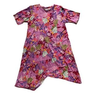 LOGO Lori Goldstein Tropical Print Asymmetrical Hem Dress Size Large